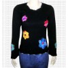 Flower patch crochet rib t-shirt