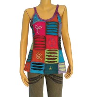 Layer cut patches hand embroidered rib tank top