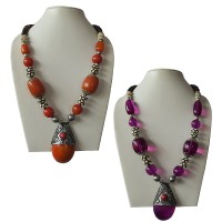 Multi size amber-bone beads necklace