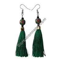 Decorated bead green yarn earring