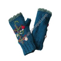 Woolen flower Blue tube gloves 