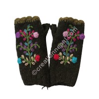 Woolen flower Dark Green tube gloves 