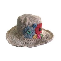 Flowers decorated hemp cotton hat