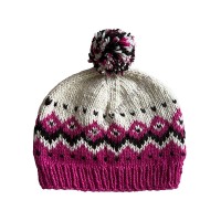 Pink-white woolen pompom cap
