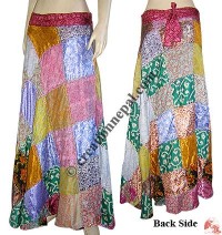 Silk patch-work sari open skirt