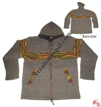 Mixed color stripes woolen hooded jacket1