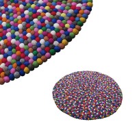 Felt balls round rug - 100 cm