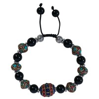 Black onyx and decorated beads bracelet