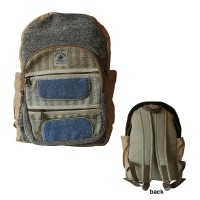 3-zippered pocket hemp cotton backpack