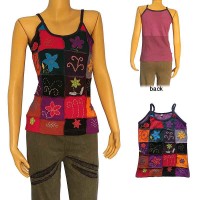 Hand embroidered squares patch work rib tank top