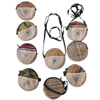 6 inch round hemp-cotton purse