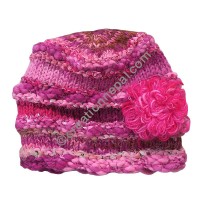 Wool-silk pink color flower cap