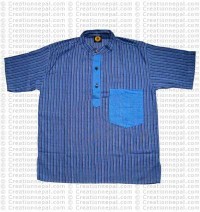 Short sleeves patch pocket adult shirt- blue
