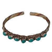 7-turquoise beads mixed metal bangle